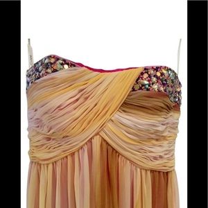 Embellished strapless tie dyed gown with ruching